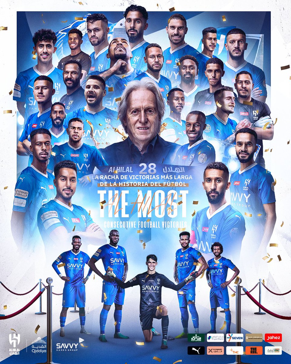 Alhilal_EN's tweet photo. 🔝 La mayor racha de victorias consecutivas en la historia del fútbol está ahora en manos del #AlHilal… el líder de Asia sigue batiendo récords 💙

🇪🇸 https://t.co/xdrikaIT7o