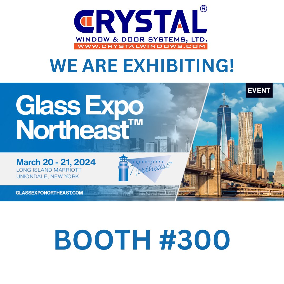 Crystal Windows will be exhibiting at Glass Expo Northeast 2024! Swing by booth 300 to see the latest innovations! WHEN: March 20-21, 2024 WHERE: Long Island Marriott, Uniondale, NY #CrystalWindows #MadeInUSA #GlassExpo #USGlass
