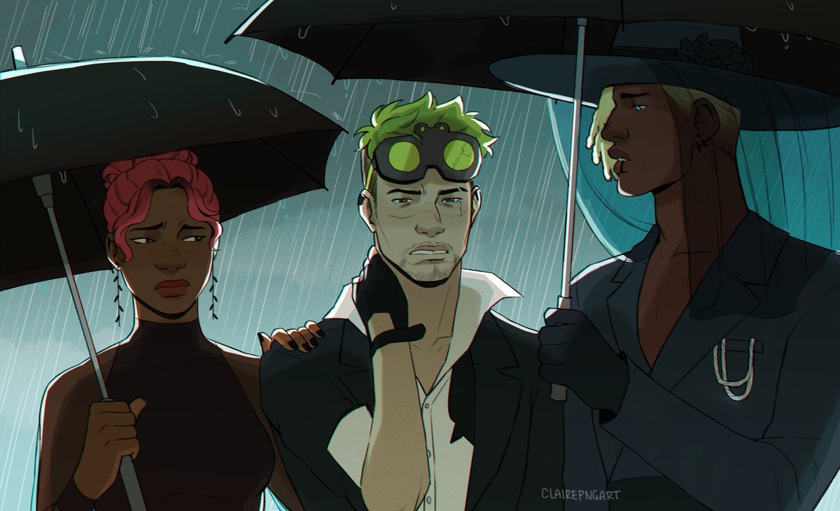 1girl goggles holding rain 2boys multiple boys umbrella  illustration images