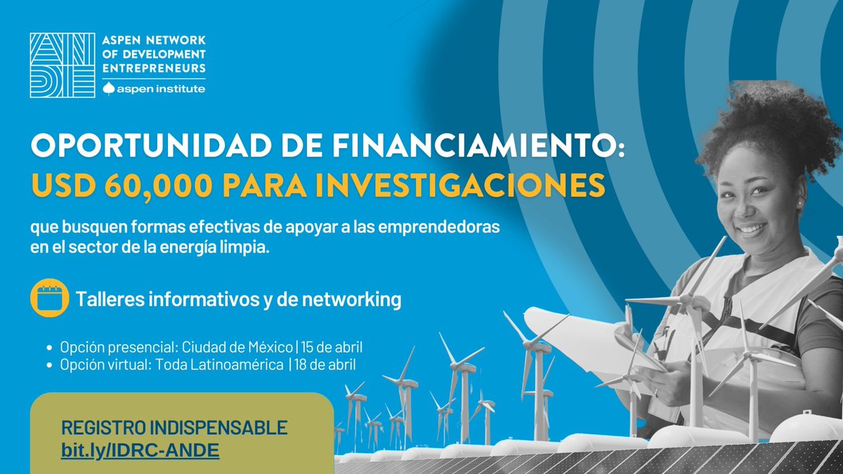 #SomosOportunidades | Con el respaldo del <a href="/IDRC_CRDI/">IDRC | CRDI</a> destinaremos fondos a 6 proyectos de investigación que busquen formas de apoyar a las emprendedoras, empleadas y consumidoras en el sector de la energía limpia.💡Cada proyecto podrá recibir una subvención de hasta USD 60,000.