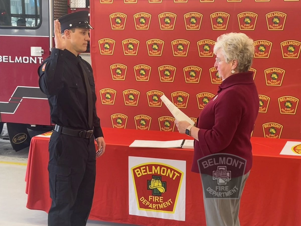 Yesterday, FFOP Shea was administered the oath of office by Town Clerk Ellen O’Brien Cushman. FFOP Shea will be assigned to the training division prior to attending the Massachusetts Firefighting Academy. Welcome to a rewarding career and stay safe! @Belmont_Ma @MassDFS