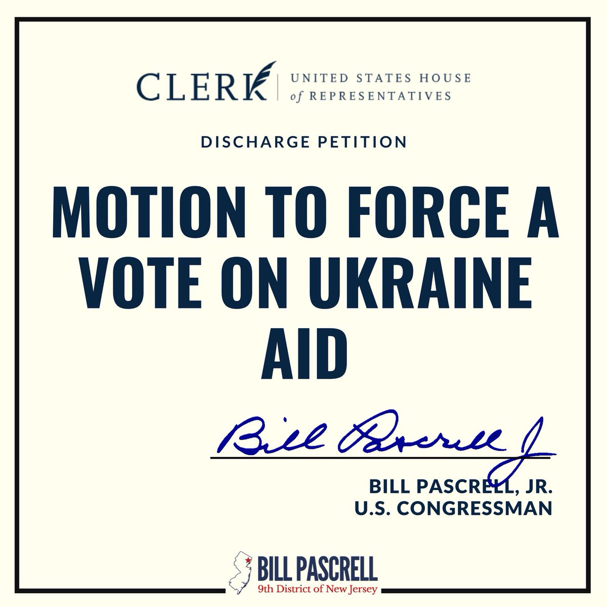 BillPascrell's tweet photo. I just signed a discharge petition to force a vote on funding Ukraine. The votes are there. Mr. Speaker: let us vote https://t.co/BuENLzobKI