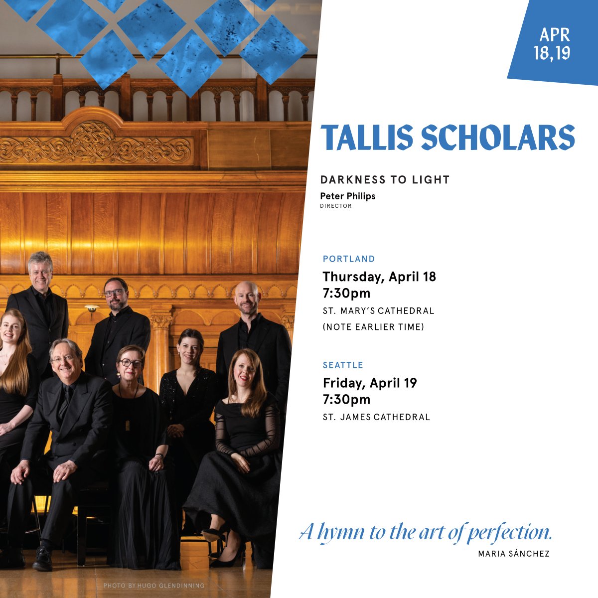 April 18-19, Cappella Romana is thrilled to welcome the @TallisScholars to the Pacific Northwest! Tickets are moving fast – get yours today at cappellaromana.org/tallis