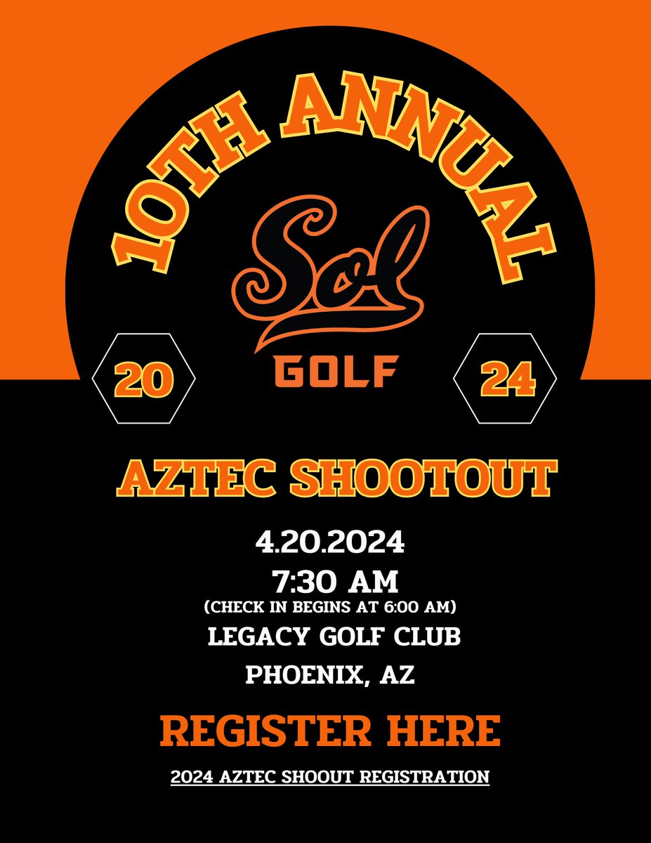 Come out on April 20th and support our boys golf program for the 10th Aztec Shootout at Legacy Golf Club. 

Register below!

…l-aztec-shootout.perfectgolfevent.com/?fbclid=PAAaYM…