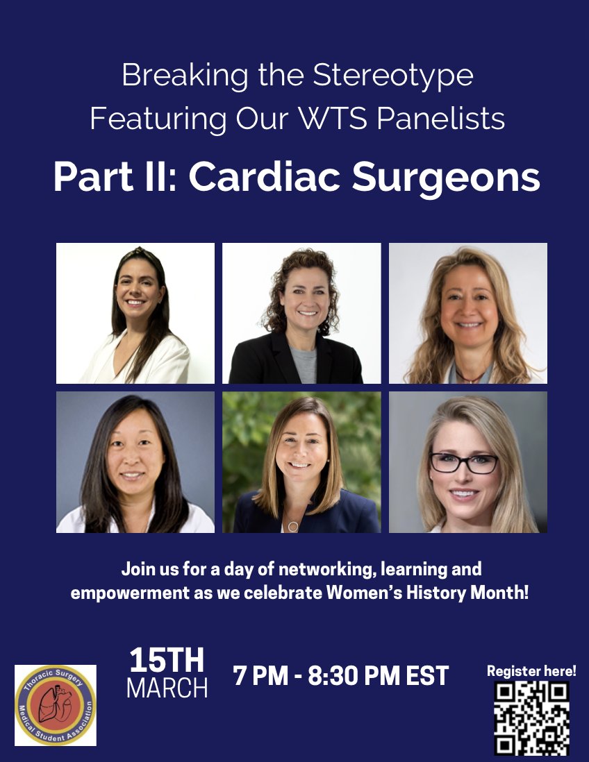 Are you ready for the TSMA Diversity Committee and @WomenInThoracic Women's History Month Panel?! Join us Friday, March 15th, at 7pmEST. You do not want to miss this opportunity to learn more about these trailblazing women and their careers! RSVP: tinyurl.com/TSMAxWTS