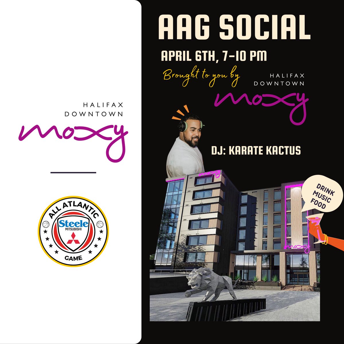 Get ready for the social event of the year! 🏀 Join us for the All Atlantic Game Social, exclusively for adults, brought to you by Moxy Hotel Downtown! 🌟 Let’s celebrate an exciting basketball weekend with delicious food, refreshing drinks.