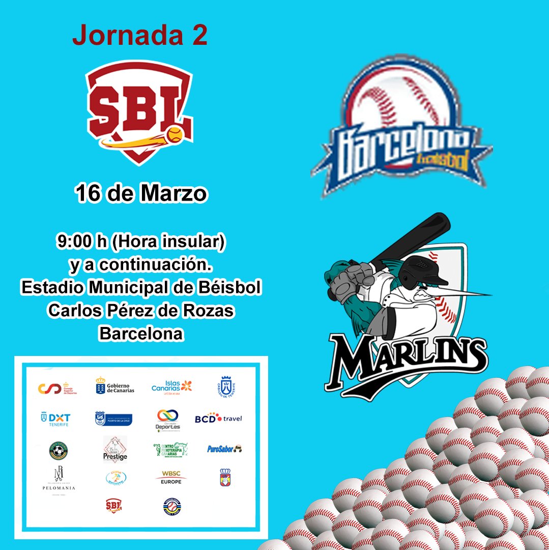 Tenerife Marlins Puerto Cruz, se desplaza a Cataluña, para enfrentarse al @beisbolbarcelona en dos encuentros intensos de emoción.

@rfebs @fcanariabs @cabildotenerife @deportespuertodelacruz @ayuntamientopuerto @apdtenerife @wbsc #puertodelacruz #sbl #beisbol