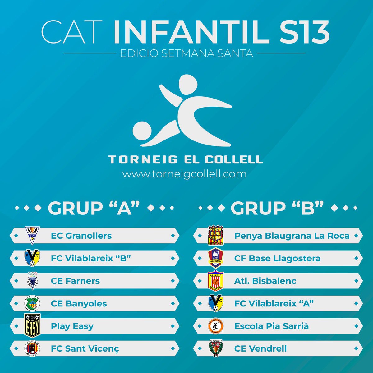 💥 GRUPS CATEGORIA INFANTIL S13 💥

Així queden configurats els equips per aquesta Setmana Santa 

Esteu a punt? 🚀

#TorneigCollell #TPEnonStop
