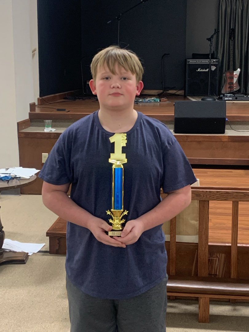 dupuyc3's tweet image. Got word today my nephew won his chess tournament in Monticello. Congratulations Dawsen! Went 5-0 on the day! His brother Greysen went 19-25 and 23-25 at trap shooting practice on Sunday! Two brothers doing GREAT things!! This is Dawsen with his trophy. @Dupuy721