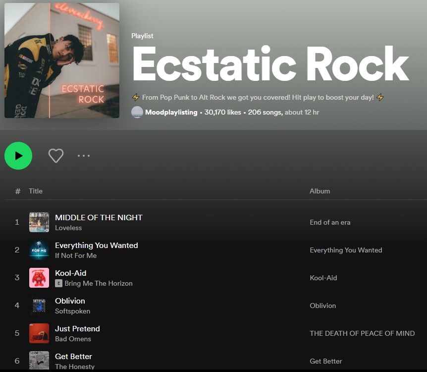 Our single 'Self Inflicted' has been added to the 'Ecstatic Rock' playlist on Spotify!

Dive into 12 hours of epic rock music and feel the adrenaline rush!
open.spotify.com/playlist/2guTX…

Huge thanks to Jeff Hanson at SMG for making this happen!

#DarkBelow #JPSProductions