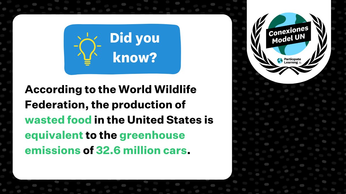 Did you know that food waste in the U.S. is equivalent to the emissions from 32.6 million cars? 🚗 Next week, Conexiones Model UN delegates will drive ideas to reduce our footprint and combat food waste. Excited to see their innovative solutions! 🌎 #UnitingOurWorld #HowICNX