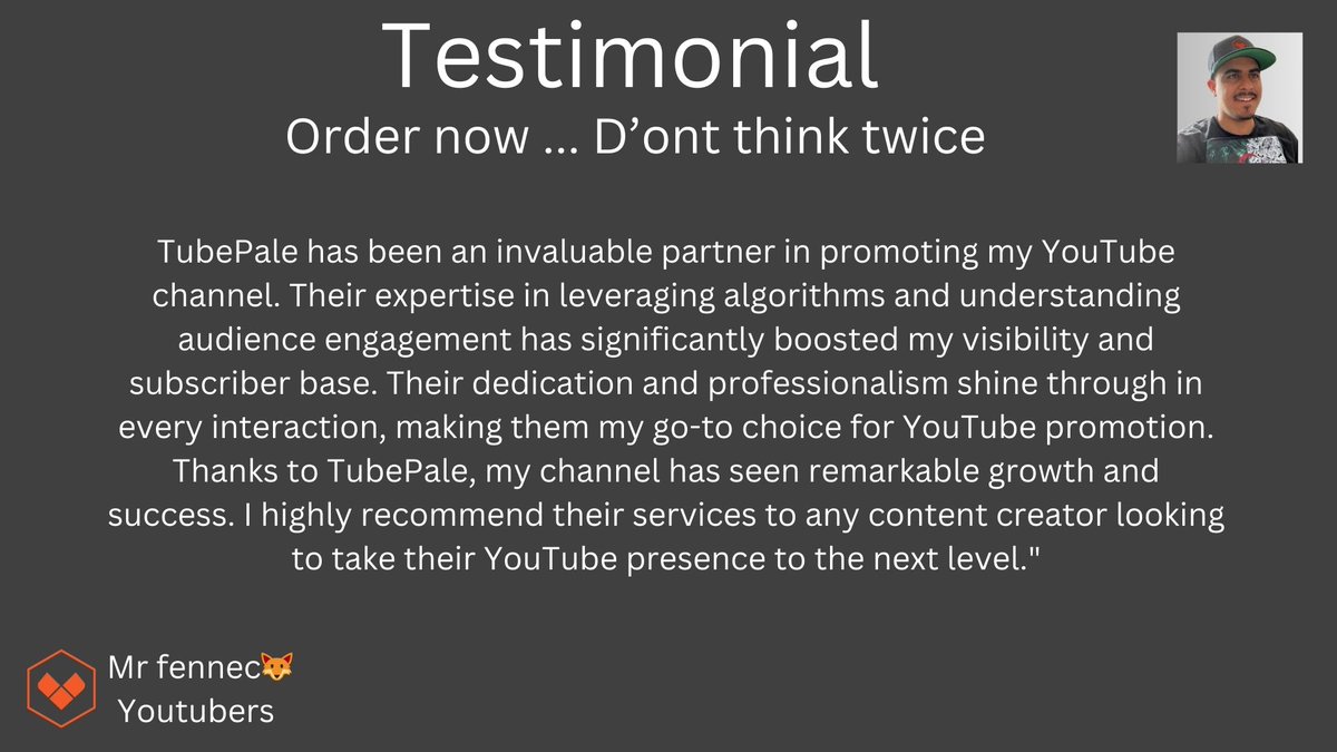 @TubePals the best TubePale has been an invaluable partner in promoting my YouTube channel. Their expertise in leveraging algorithms and understanding audience engagement has significantly boosted my visibility and subscriber base. Their dedication and professionalism shine