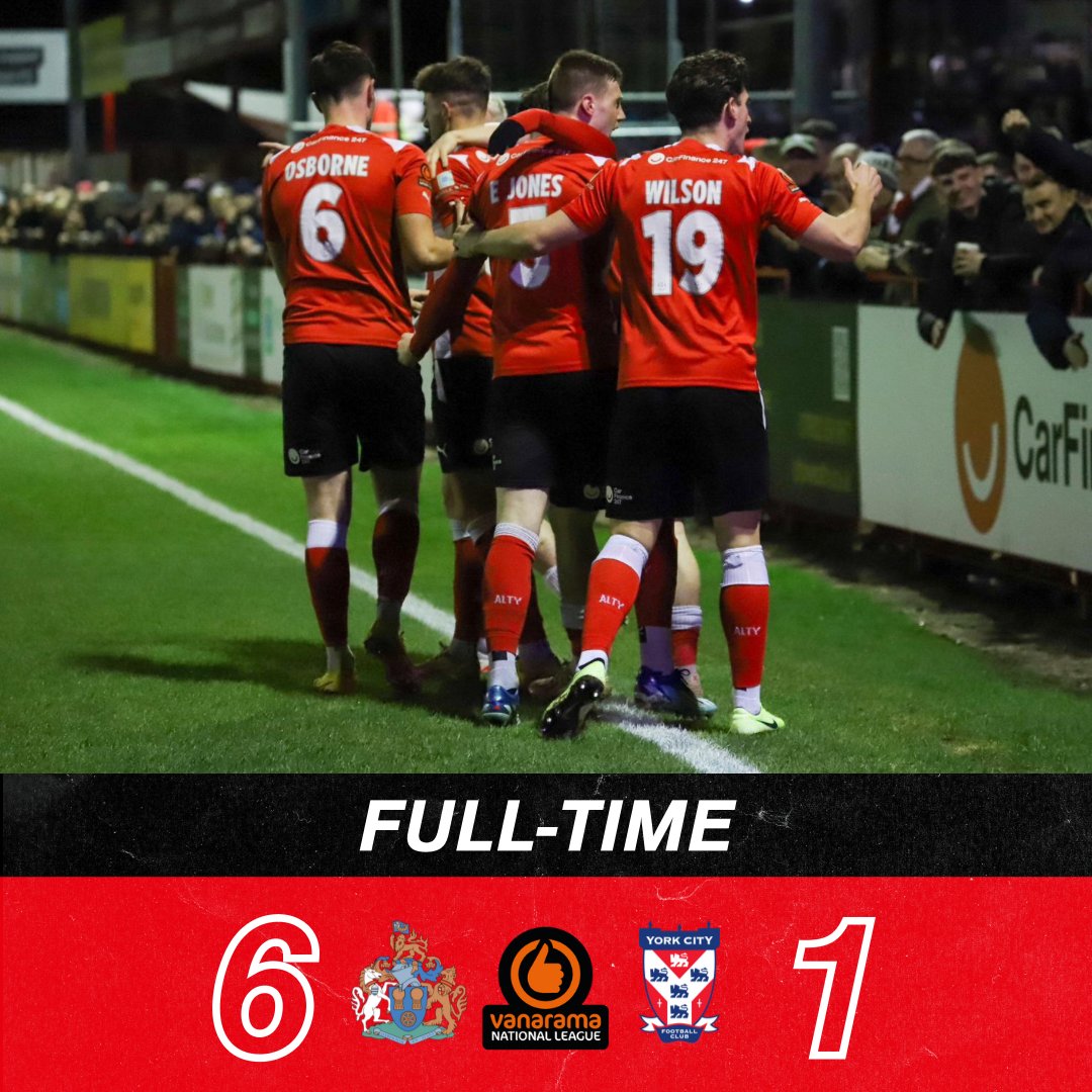 altrinchamfc's tweet photo. Full time: Altrincham 6-1 York

Alty bounce back with a remarkable performance, scoring six for the third time this season!

#COYR #Alty4All https://t.co/moa5m7q8He