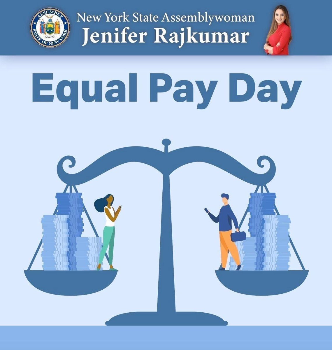 Today is Equal Pay Day. As a lawyer, I started my career by representing women experiencing inequality in the workplace. I will not stop fighting until we end the gender pay gap, which will cut poverty in half and add $500 billion to US GDP. #EqualPayDay