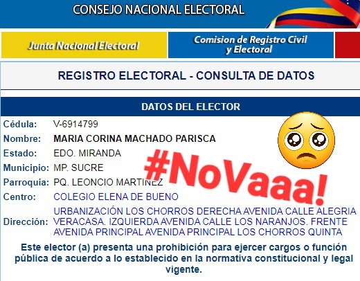 RamnZERPA13's tweet photo. @ChavezErtugrul Su incoherencia es alta,ella no reconoce al CNE nunca lo hará pero quiere ser candidata e inscribirse,su prepotente actitud y su megalomanía no la dejan razonar.
#NoVaaa https://t.co/usmSoeu78s