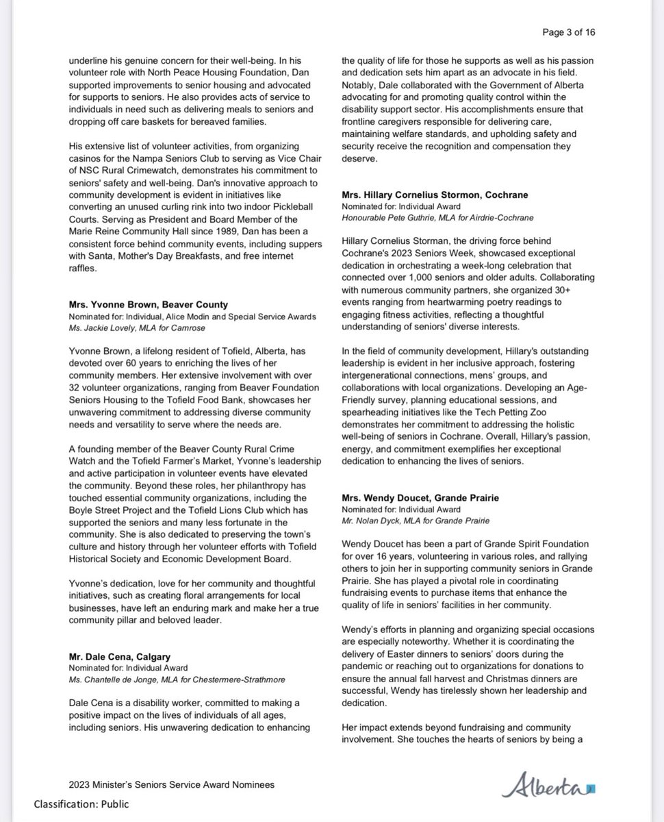 Congratulations to Dale Cena who has been nominated for the 2023 Minister Senior Service Awards. 👏 👏 
#ableg <a href="/ABSupports/">Alberta Assisted Living and Social Services</a> 

Wishing the best of luck to each and everyone of you!