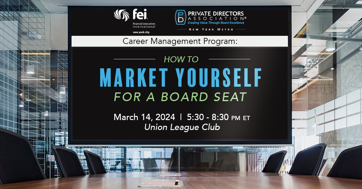 *Only two days away!*

It's your last chance to register for our Career Management Program on How to Market Yourself for a Board Seat. Join us to learn how to set yourself up for success as you go through the board search process.

Register now ➡️ financialexecutives.org/Network/Chapte…