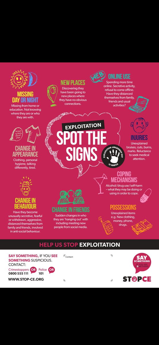 Can you spot the signs?18.03.24 is CE awareness day. The safeguarding team are inviting you to join us on 13.03.24, 1-3, Jubilee wing @LeedsHospitals to make your pledge & support young people. If you want to know more book onto our session 18.03 12-1 #CEADay24 #HelpingHands #NWG