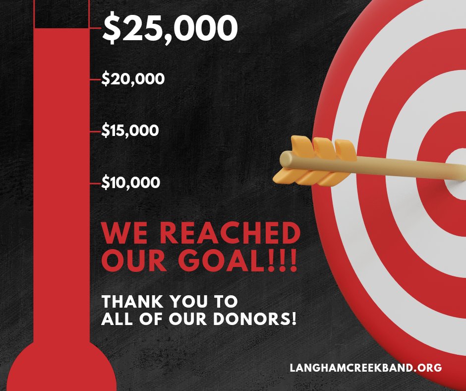 We did it! A huge thank you to our generous supporters for helping the L.C.H.S. Lobo Band & Guard achieve a $25K fundraising goal. #cfisdmusicman #langhamcreekhs #cyfairisd #cfisdnoticias #CFISDforAll #jmtz10403 #cfisdmusic #CFISDspirit #espiritucfisd