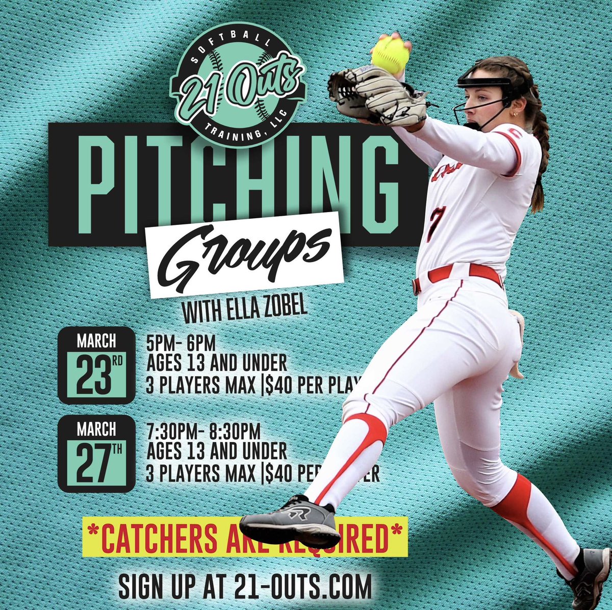 Ella is having two pitching groups this month! Sign up at the link in bio ‼️🥎