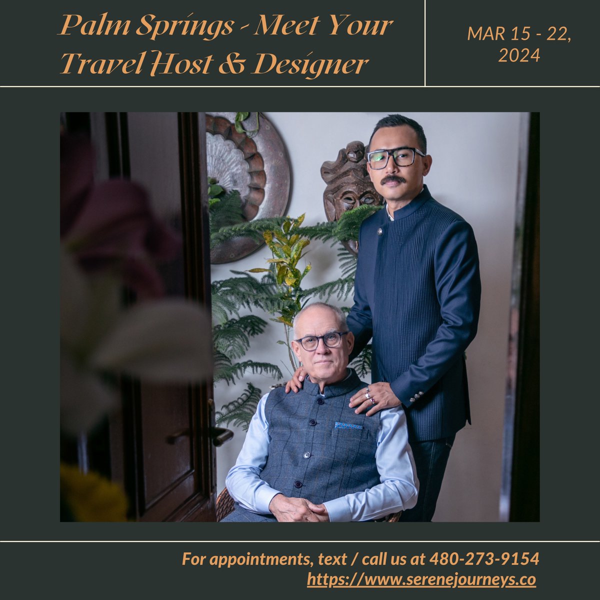Hello #PalmSprings! We're thrilled to announce the return of our exciting travel chat and cocktails event. Join us for a week-long extravaganza from March 15-22, 2024. Simply reach out to us via call or text to secure your exclusive spot. Our event will take place at various