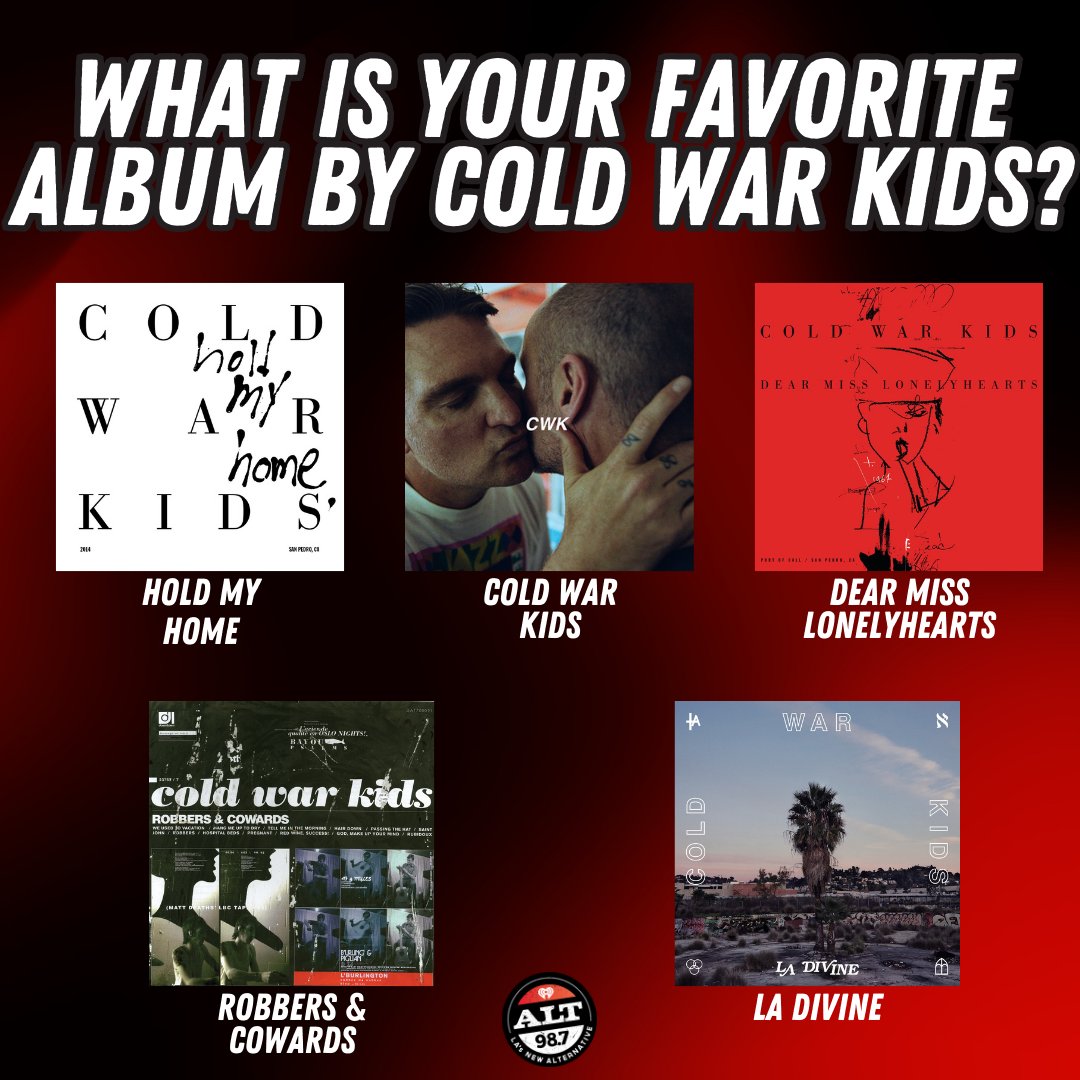 ALT987fm's tweet photo. What’s your favorite #ColdWarKids album?! 👀 We have your chance today & tomorrow at 6pm, 7pm, 8pm pst to win tix to see them LIVE! 🤩 Listen on the free iHeartRadio app or in your 🚙 to win! 🎶 https://t.co/KFSIMM0dDx