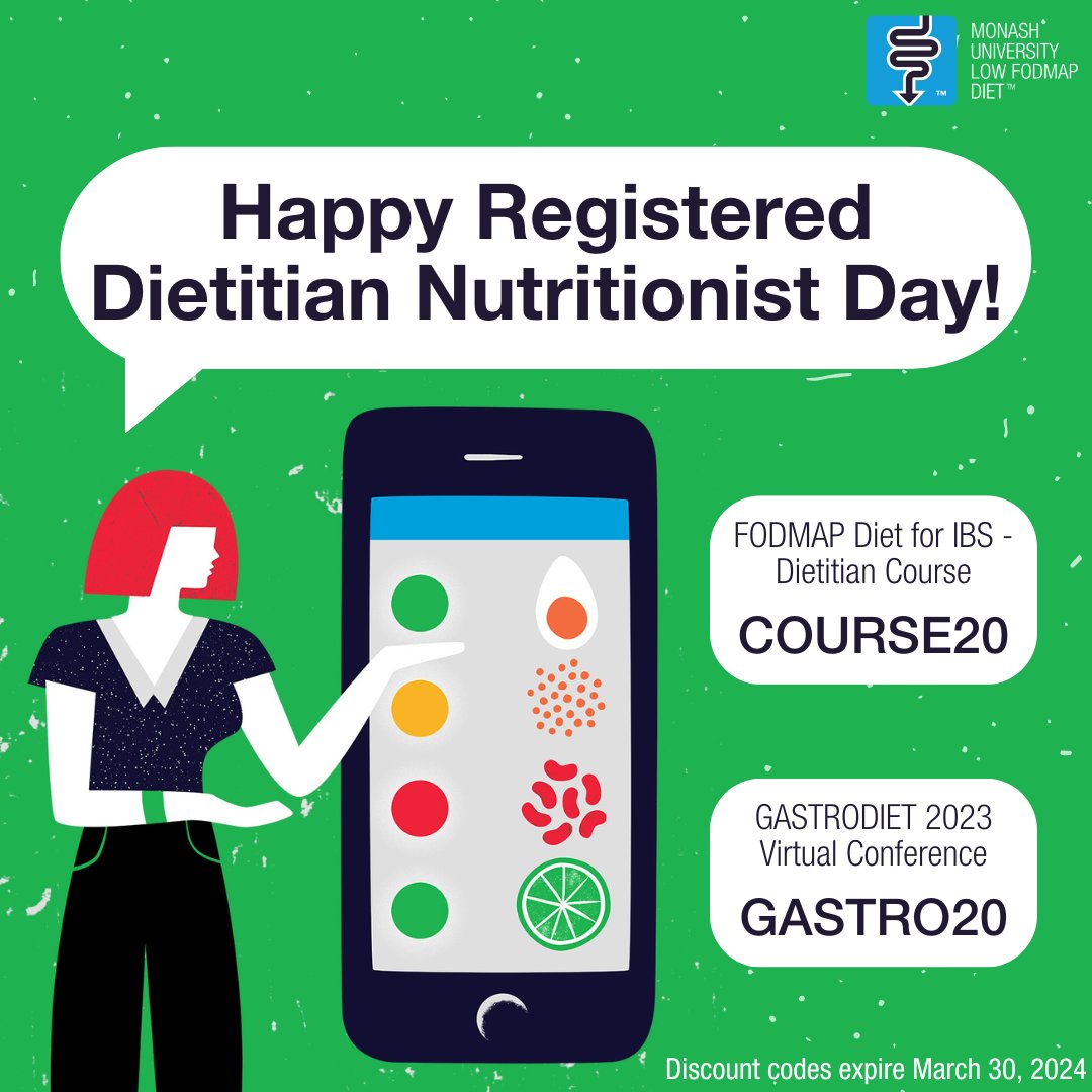Happy #RDNday! 🌟 A special shoutout to all the dedicated FODMAP-trained dietitians! Your expertise and support in navigating complex dietary needs are truly invaluable. 🙌 We are offering a special discount on some of our courses to US RDNs! Codes are on the pic👇