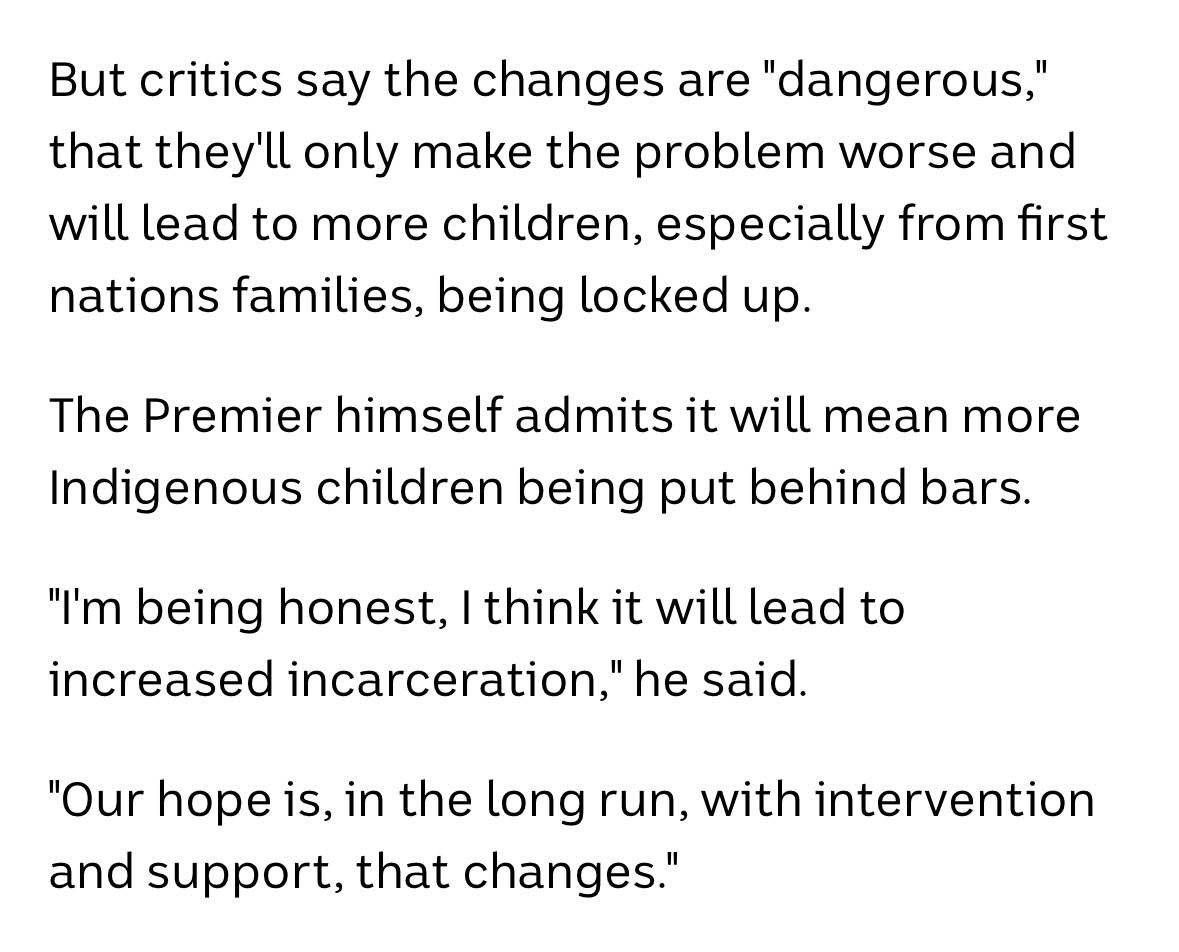 The NSW govt says their new bail laws will lock up more First Nations children. Locking up children is never the answer and does not make communities safer. More here: abc.net.au/news/2024-03-1…