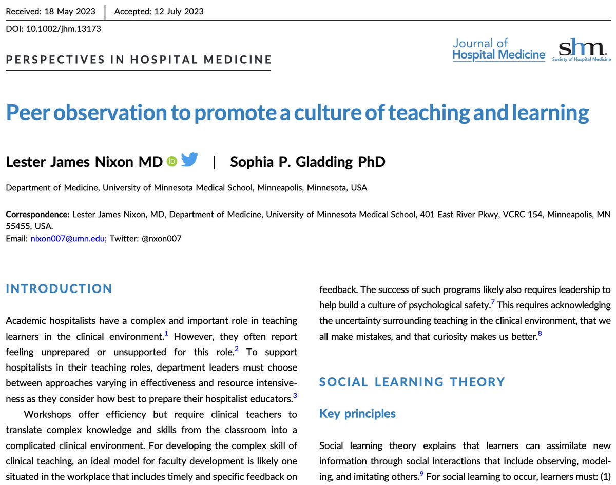 Peer observation of teaching is an effective & efficient model for #FacultyDevelopment. @nxon007 recommends grounding peer observation in 3️⃣ learning theories/frameworks: ·🤝Social learning theory ·🌱Growth mindset ·🎯Deliberate practice 🔗:bit.ly/3P59ZUi