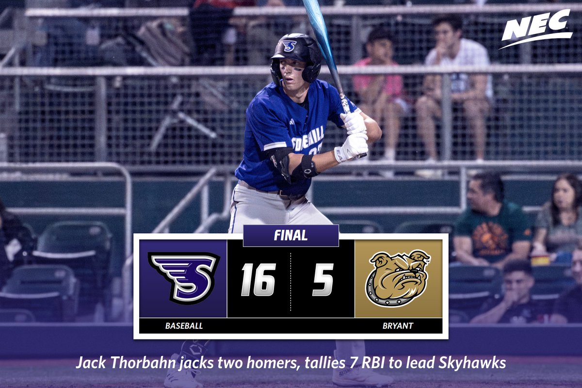 Stonehill Athletics (@gostonehill) on Twitter photo F | <a href="/StonehillBASE/">Stonehill Baseball</a> 16, Bryant 5
⚾️ Jack Thorbahn: 4-5 2 HR, 2B, BB 7 RBI
⚾️ Sam Parks: 2-3 HR, 3 BB, 4 RBI
#GoHill F | <a href="/StonehillBASE/">Stonehill Baseball</a> 16, Bryant 5
⚾️ Jack Thorbahn: 4-5 2 HR, 2B, BB 7 RBI
⚾️ Sam Parks: 2-3 HR, 3 BB, 4 RBI
#GoHill