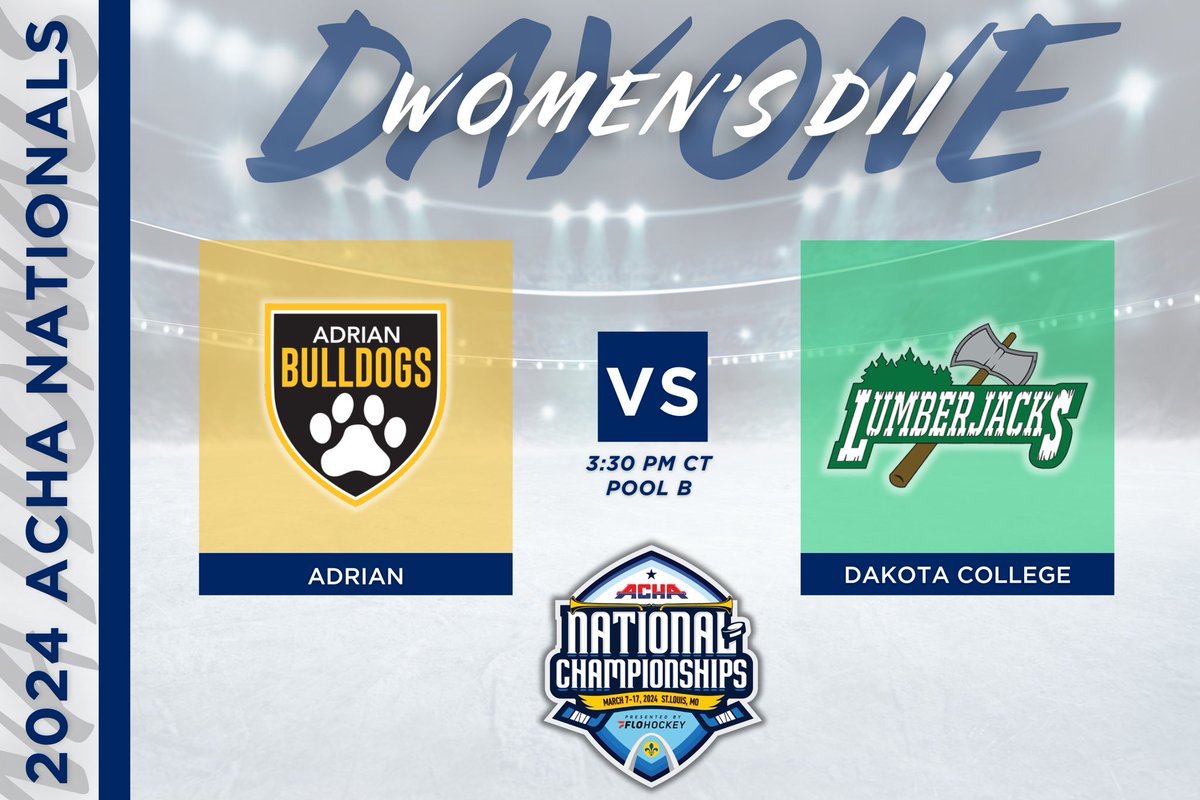 ACHAWomensD2's tweet image. 𝗣𝗢𝗢𝗟 𝗣𝗟𝗔𝗬 𝗚𝗔𝗠𝗘
🏒 Adrian (away) vs. Dakota College (home)
⏰ Time 3:30 PM CT
📍 Rink 2
🎥 flohockey.tv/live/97605?wat… @FloHockey 
#ACHANationals #ACHAW2