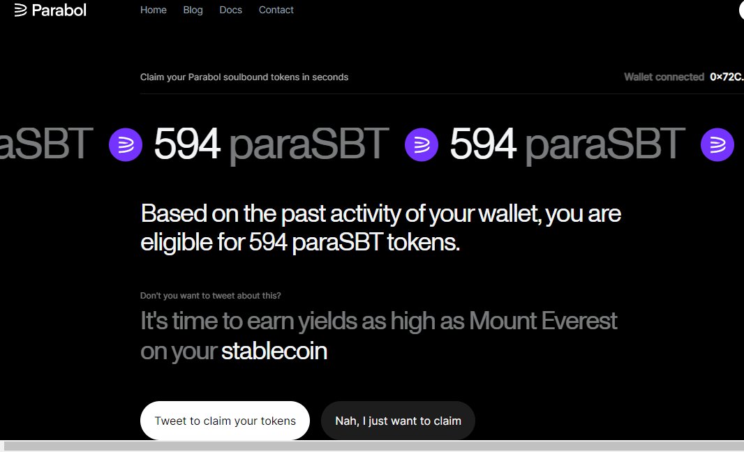 Scroll ağından ikinci  #Airdrop duyuruldu.

🔥 Scroll kullanıcıları için #paraSBT token airdrobu yapıldı.

claim :claim.parabol.fi