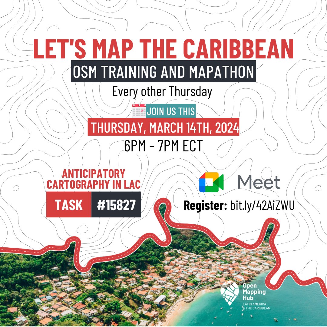 🗺️ Explore how mapping boosts natural hazard resilience! Join @juanchopolas1 on Thur, March 14th at 6 pm (ECT) to catalyze #OSM for Caribbean Community resilience! This session focuses on anticipatory mapping in the Dominican Republic. 🇩🇴🌴 Register → bit.ly/42AiZWU