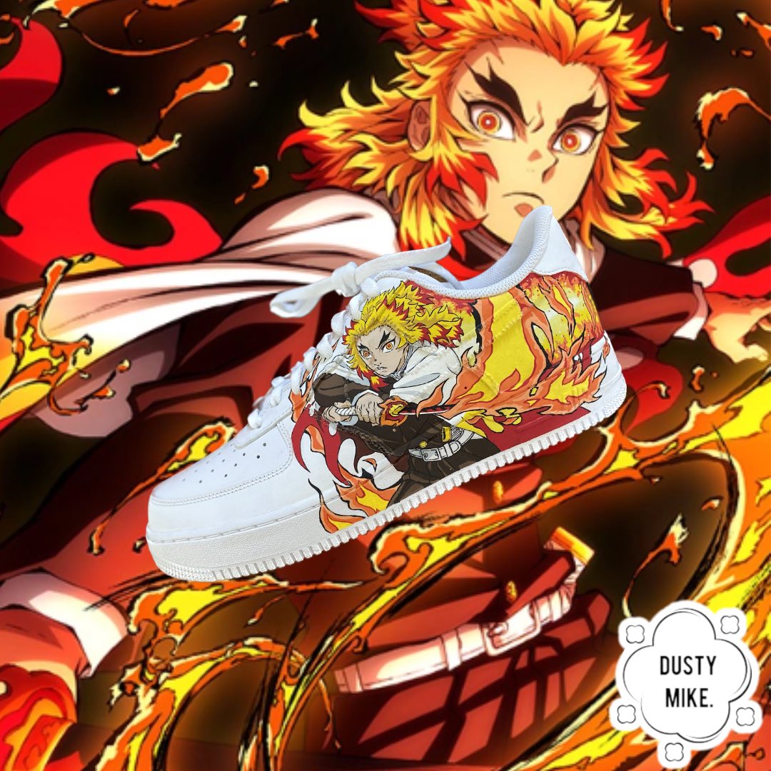 Set your heart ablaze and join the Demon Slayer Corps! DM to place your custom order! #demonslayer #customkicks