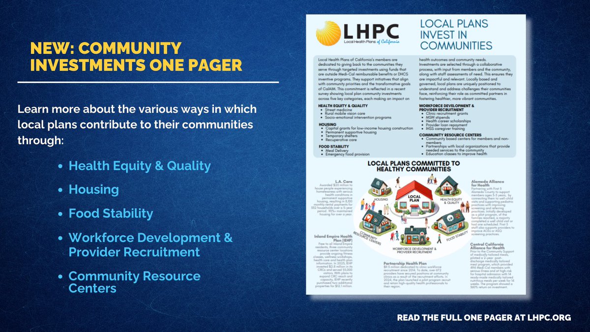 Local plans are deeply integrated in their communities and understand their members’ needs best. To learn more about the various resources provided by local plans, read our new Community Investments one pager at LHPC.org #LHPCInvests