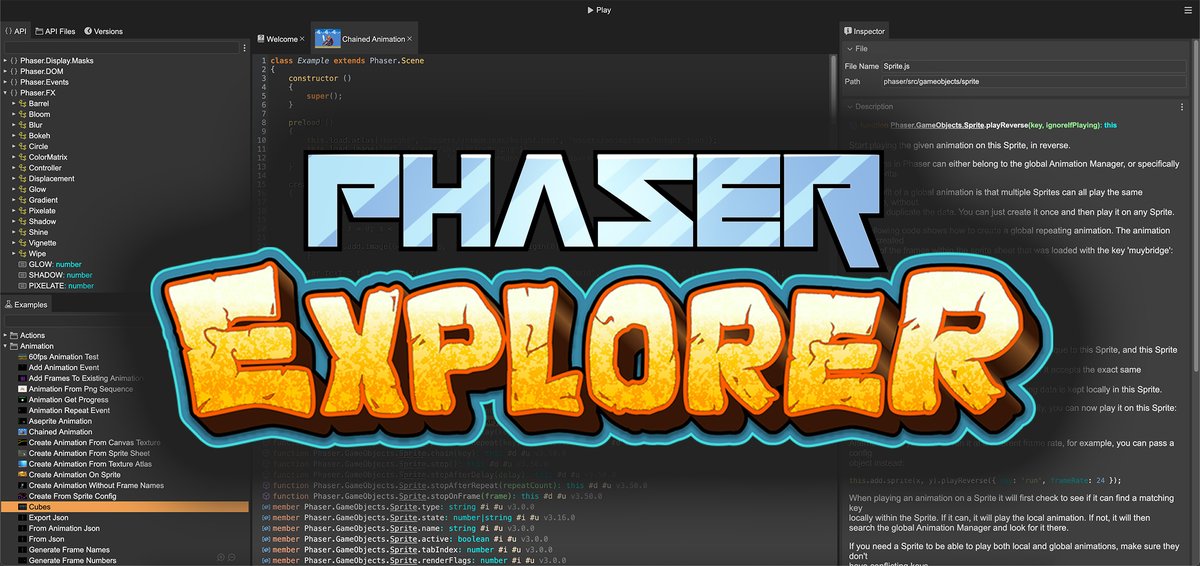 Phaser Explorer is now available! This PWA combines the Phaser documentation with a smart filterable search along with thousands of Phaser Examples. See live examples and docs side-by-side phaser.io/news/2024/03/p…