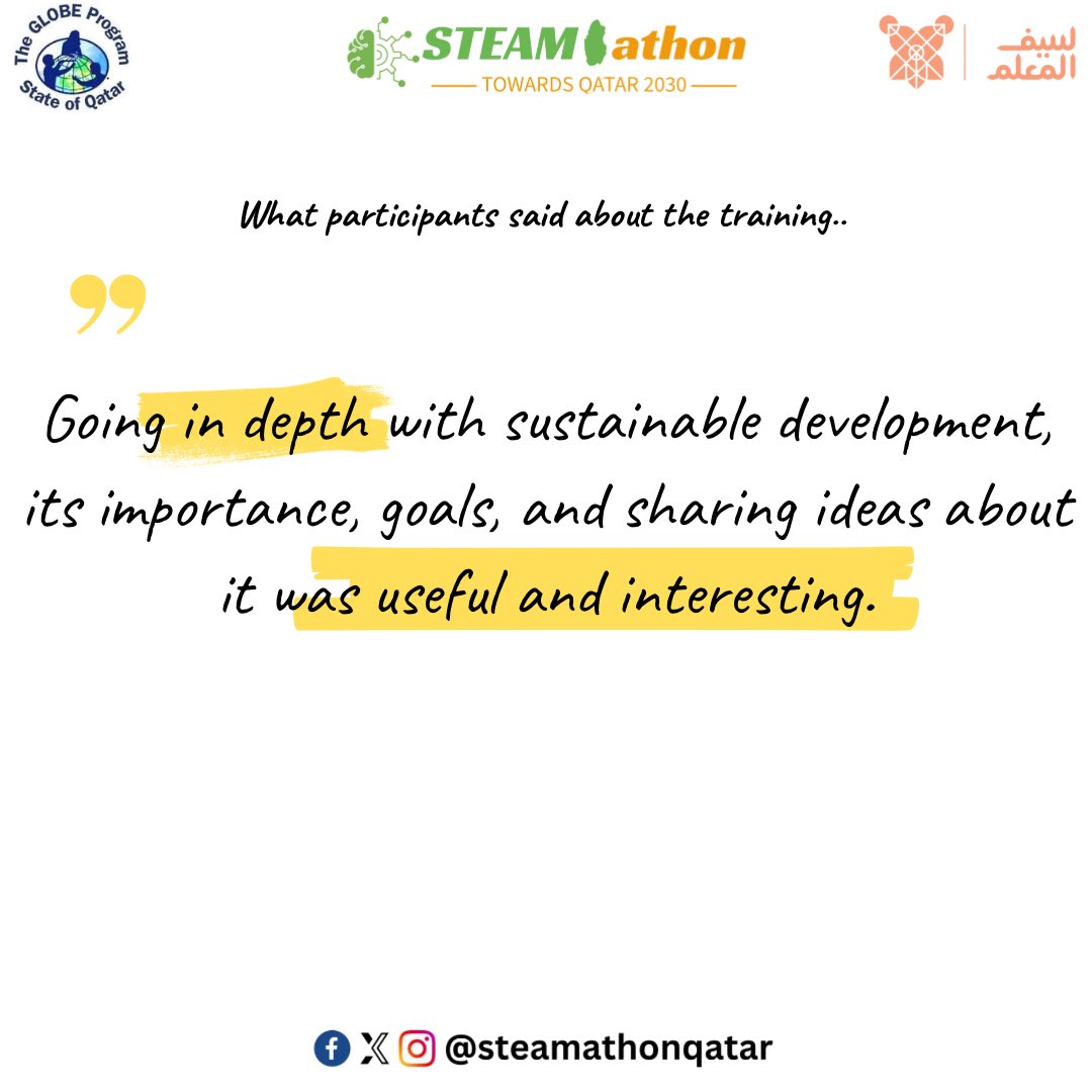 STEAMathonQatar's tweet photo. ماذا قال المشاركون عن الورشة؟

What participants said about the workshop l✨#steamathonqatar https://t.co/q6YIQbyErs