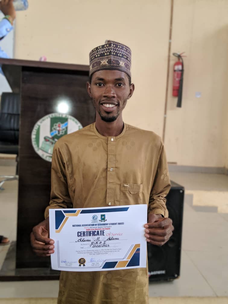 Yesterday, I received a certificate of service from National Association of Geography Students (NAGS) Gombe State University Chapter I served the association as PRO II for the 2022/2023 Excos I'm very happy with the certificate, because it will help me throughout my future...