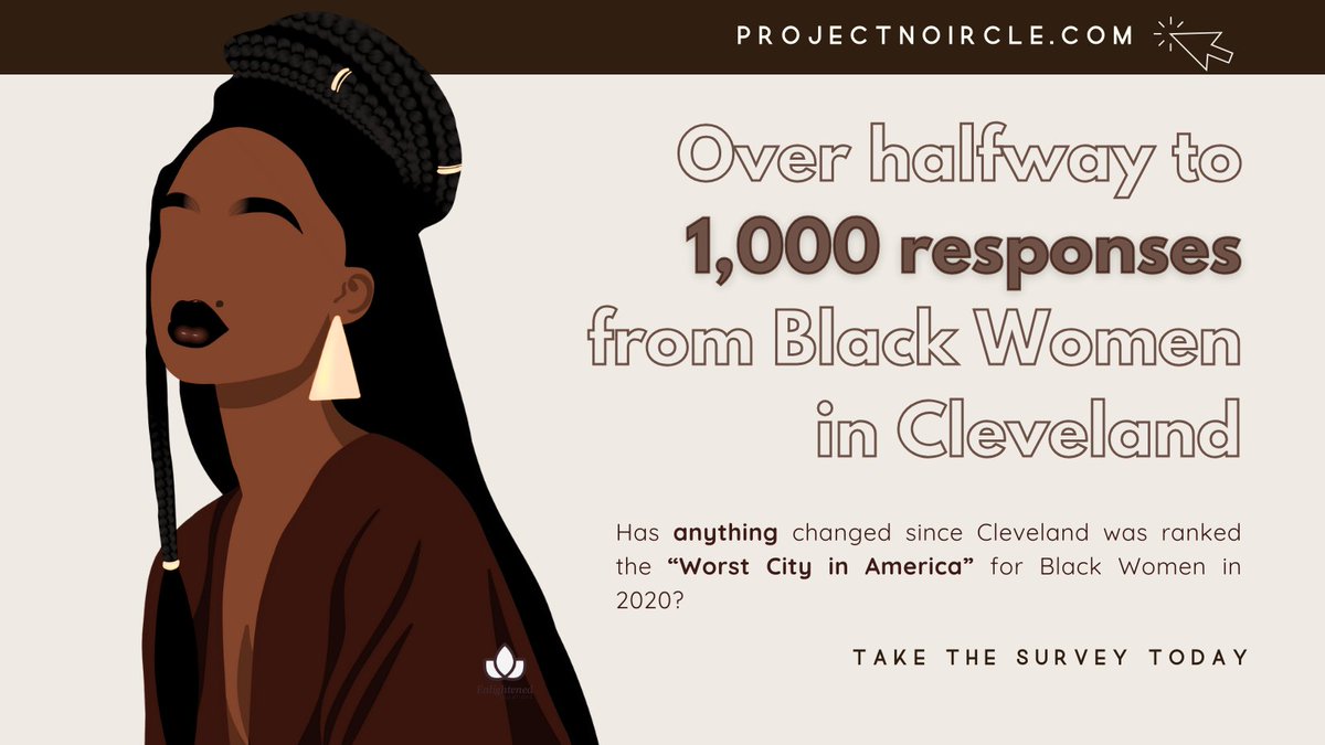 ProjectNoirCLE's tweet image. We are halfway to our goal of 𝟏,𝟎𝟎𝟎 Black Women respondents! 

Has anything changed for us in Cleveland + Northeast Ohio? Take #ProjectNoir2024, share your story, and make an impact. 

🔗Take + share: projectnoircle.com

#WorkEnlightened #BlackWomen #WomensHistoryMonth