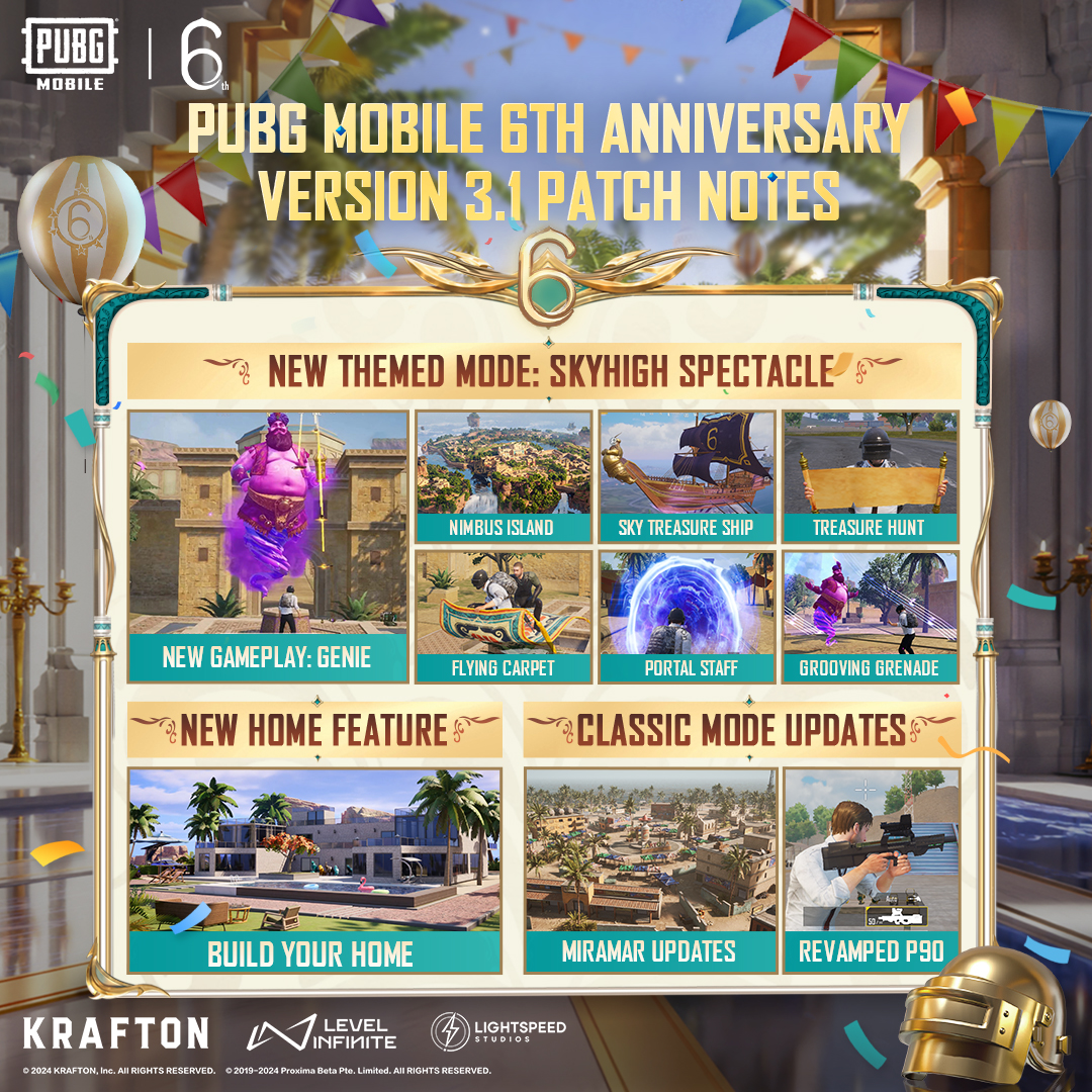PUBGMOBILE's tweet photo. What can you expect in version 3.1? 👀

Check out these exciting highlights &amp; drop in to experience the adventure for yourself!

📲 https://t.co/xs4va9wmgj 
#SkyhighSpectacle #goldenmoon2024 #PUBGMOBILEC6S17 #PUBGMOBILE https://t.co/AMIO7sXGnn