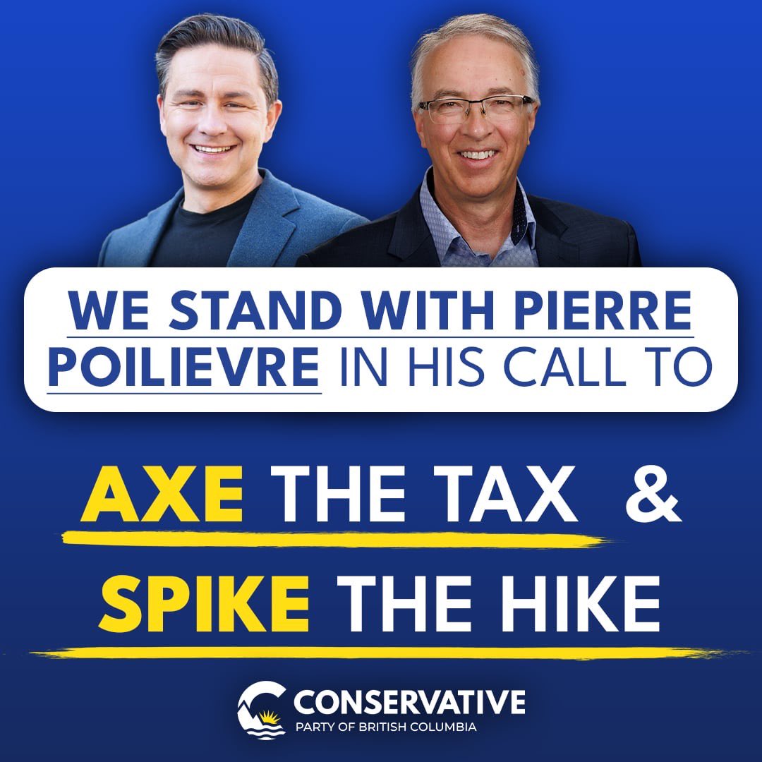 We stand with @PierrePoilievre in calling on Trudeau and Eby’s BC NDP to #AxeTheTax. It’s time BC joins several other provinces in their call for change. Trudeau and Eby are taxing people into poverty. British Columbians can no longer afford this carbon tax grab. #bcpoli