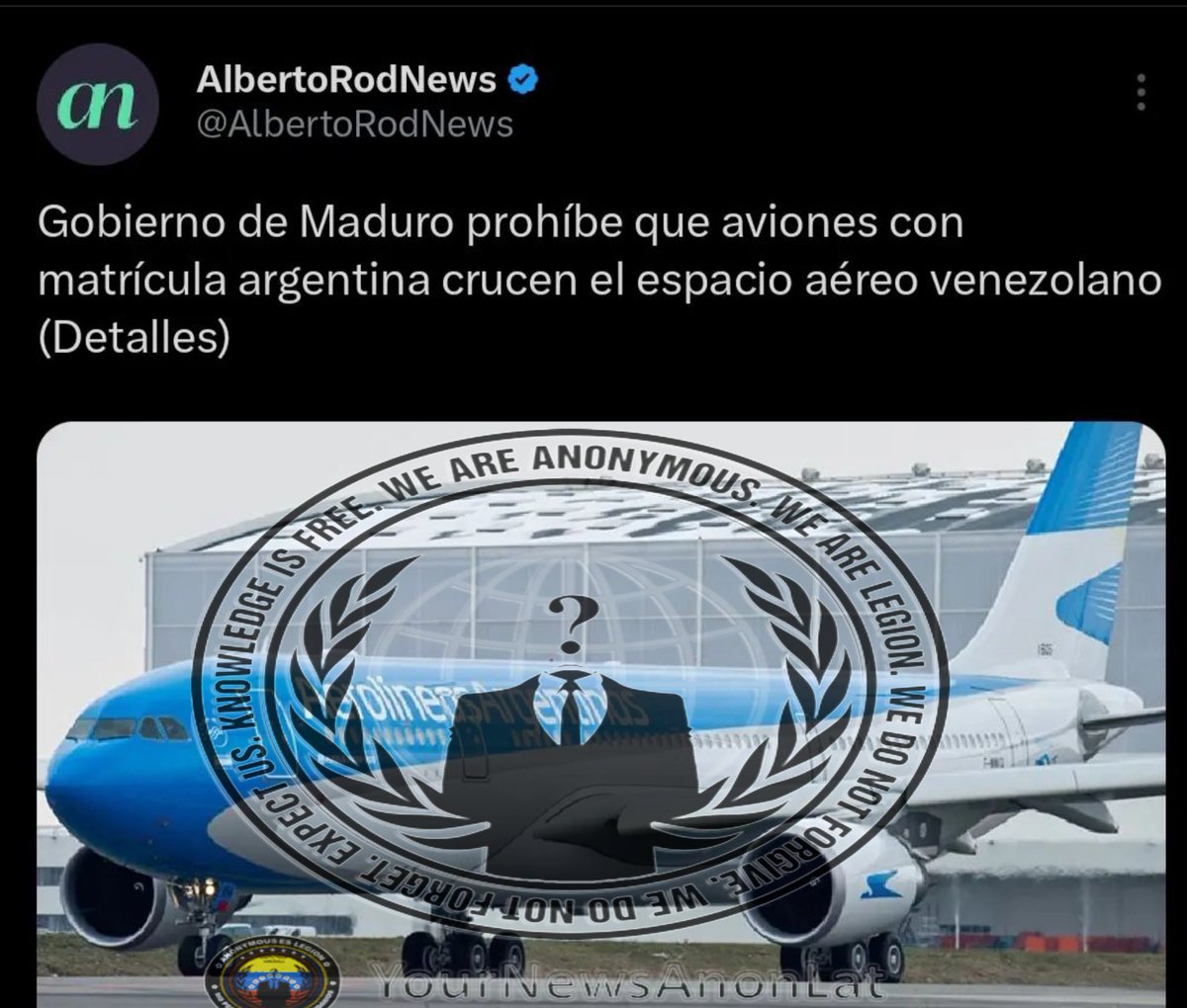 Lo mejor que puede hacer Venezuela es utilizar los Sukhoi 30-MK2 para obligar a toda aeronave argentina o americana que sobrevuele nuestro espacio aéreo a qué descienda inmediatamente, para compensar la que fue destruida ilegalmente. ¡Los bienes de Venezuela se respetan!