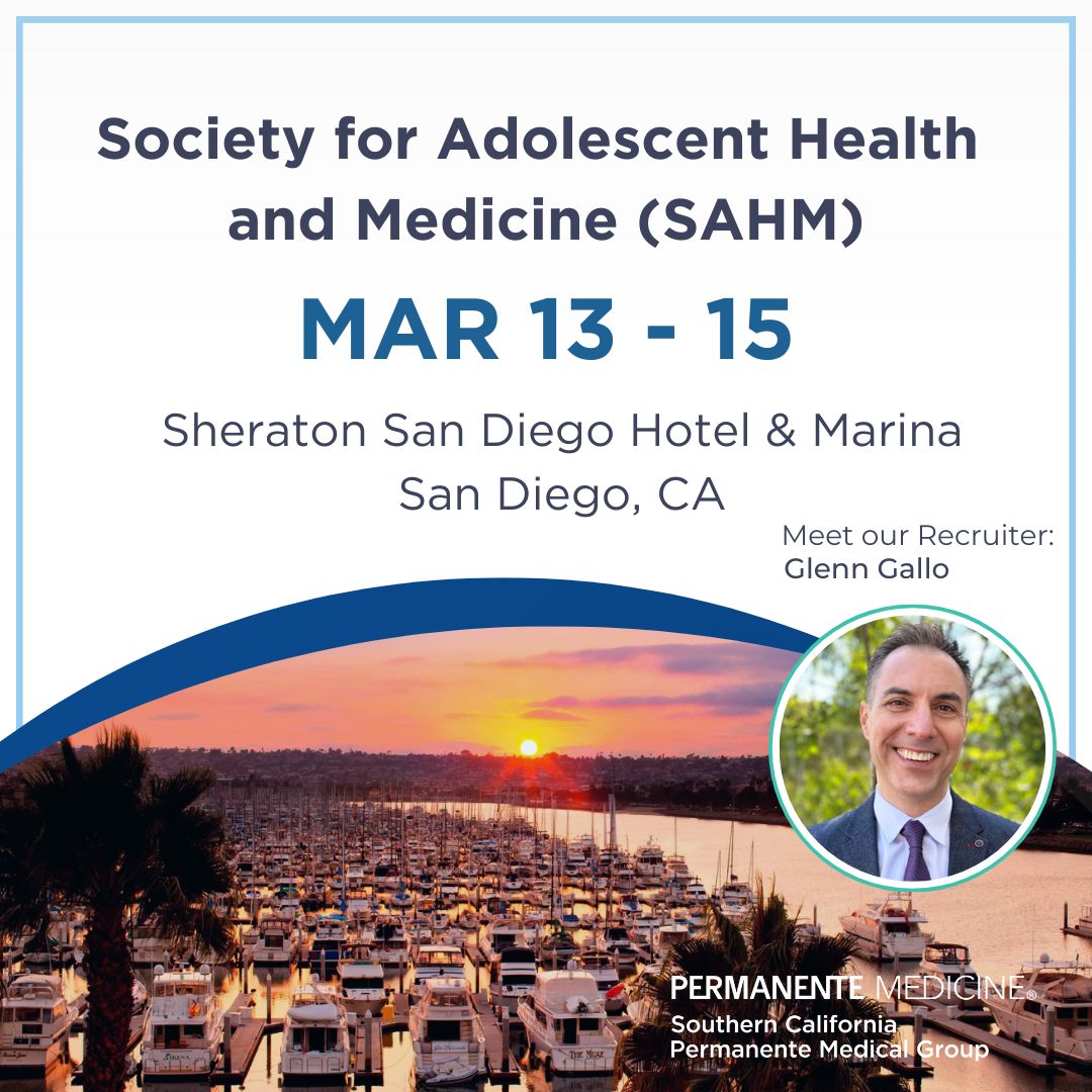 Drop by and speak with Glenn Gallo at the annual meeting of the Society for Adolescent Health and Medicine. #SAHM2024 #sandiego #kaiserpermanente #SCPMG #HiringNow #hiringalert #Pediatrics