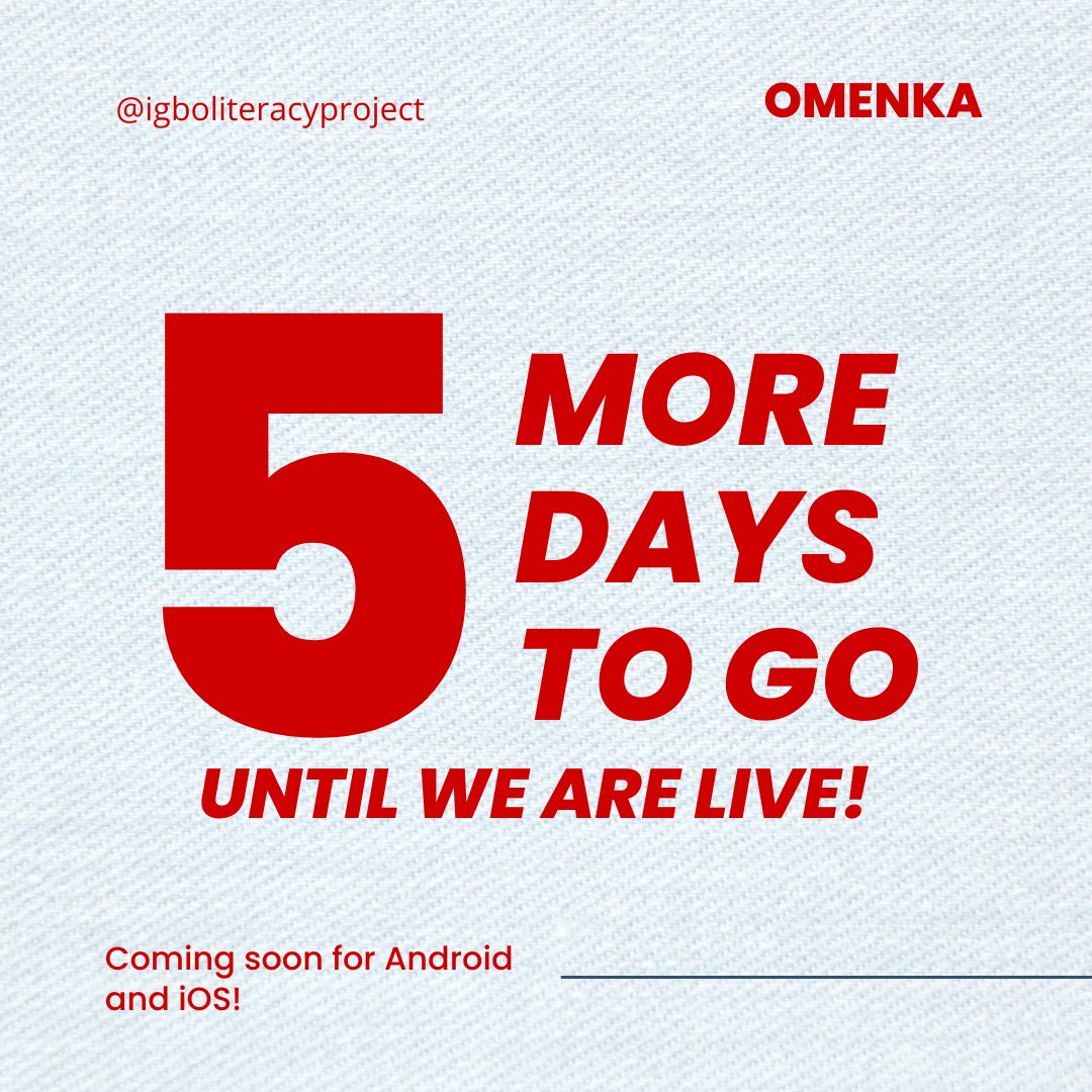 5 days to go! We're looking forward to having you join us for the live launch of Omenka, this Sunday 17th March over on the IHAV YouTube channel. Make sure to share this post with your Igbo community today!  #Igbo #Igbolanguage #Igbopeople