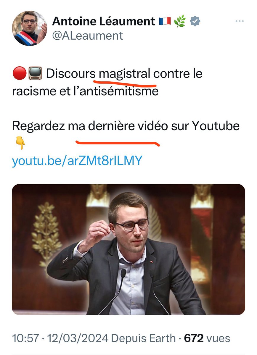 Le mec s’auto suce en s’inventant des qualificatifs alors que ce n’est qu’un raté qui a dû être parachuté de Châteauroux où il a fait 3,59% jusqu’en Seine Saint Denis pour être élu.