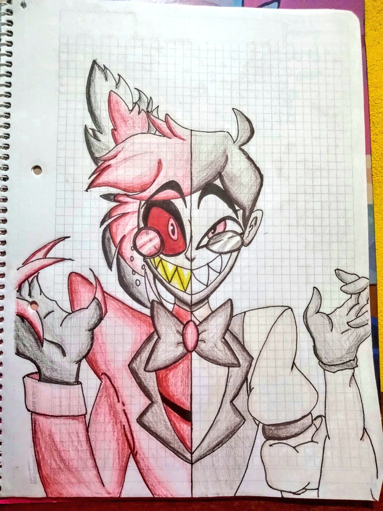 Un dibujito de Alastor que hice mientras estaba aburrido ~^~ 
❤️🖤🎙️