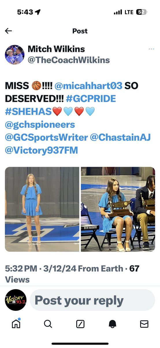 Micah Hart wins First Ever Ms. Basketball Award for GC Lady Pioneer Basketball!!