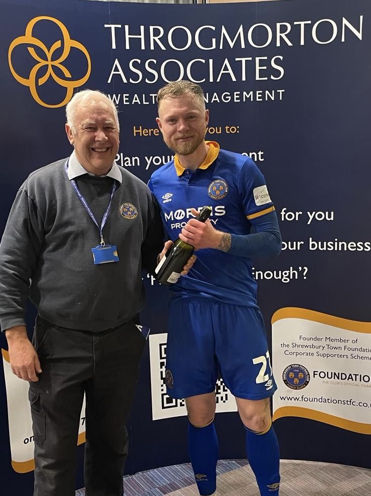 Tonight’s @NickJonesWealth man of the match is @AidenObrien22 , with Graham Puttock making the presentation One to put behind us, onto Saturday for @shrewsburytown ! #Salop