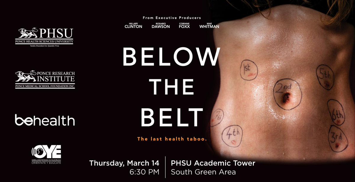 Looking forward to our presentation of the film #BelowTheBelt from @EndoWhat for our community (students staff and faculty) at @PonceHealthSU @PonceResearch March 14th. 6:30pm. Under the stars. Our Women’s Health Division has been busy ! Thanks @BeHealthPR #OYE