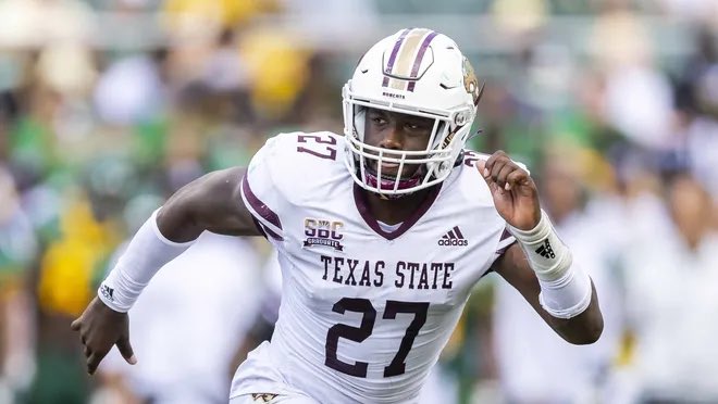 #AGTG After a great conversation with @Bdpeveto I am Extremely blessed to receive my 6th D1 offer from Texas State University‼️‼️‼️ @FBA_Sports @jlovvorn7 @drobalwayzopen @GPowersScout @GHamilton_On3 @samspiegs @JClarkHFB247 @TXPrivateFBGuy @TFloss32 @TXPSMedia